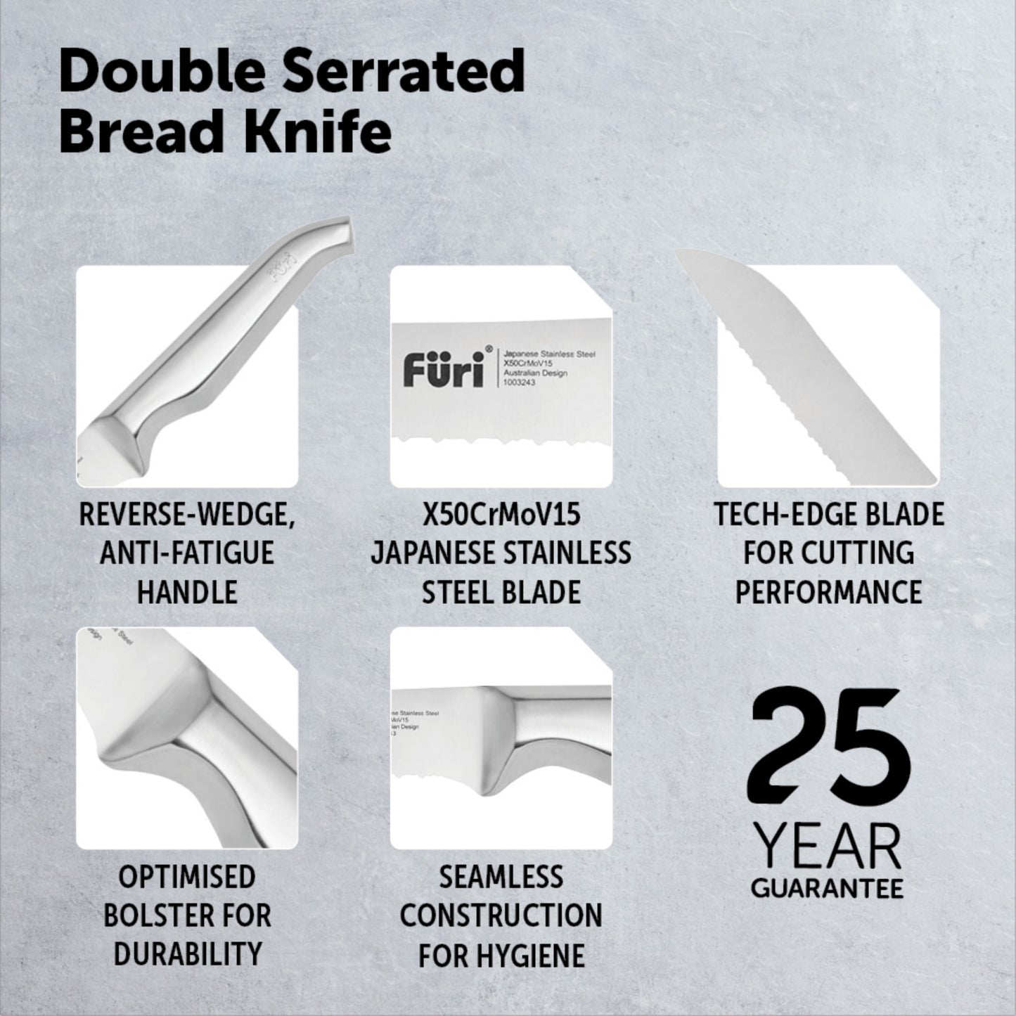 Furi Pro Bread Knife and Board Set - Brown