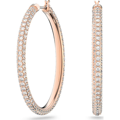 Swarovski Dextera Hoop Earrings  Pav  Large  White  Rose Gold-Tone Plated