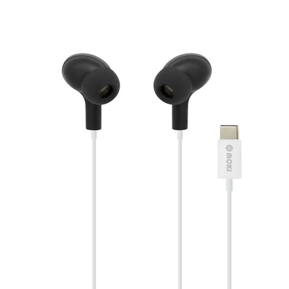 Moki Type-C Connect Earphones Inner Ear + Mic & Control - Black/White