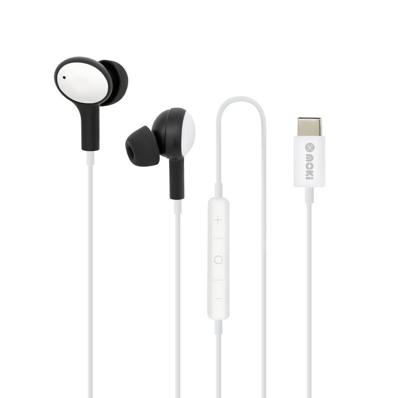 Moki Type-C Connect Earphones Inner Ear + Mic & Control - Black/White