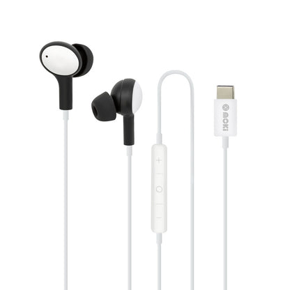 Moki Type-C Connect Earphones Inner Ear + Mic & Control - Black/White