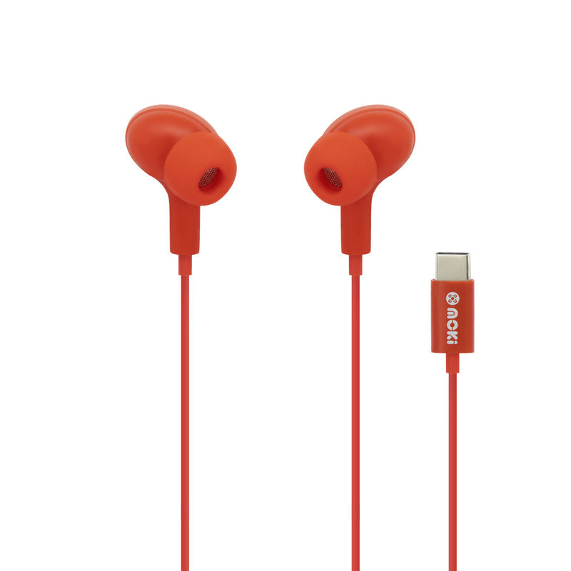 Moki Type-C Connect Earphones Inner Ear + Mic & Control - Red