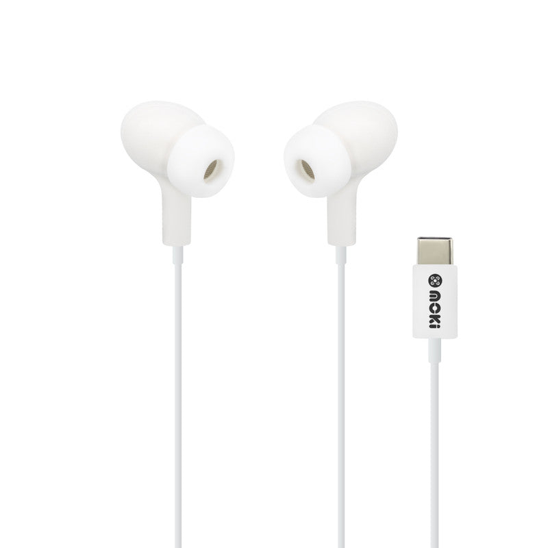 Moki Type-C Connect Earphones Inner Ear + Mic & Control - White
