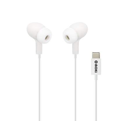Moki Type-C Connect Earphones Inner Ear + Mic & Control - White