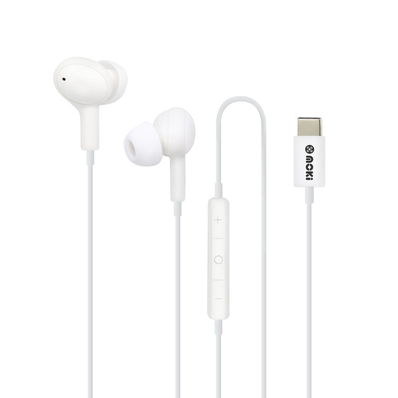 Moki Type-C Connect Earphones Inner Ear + Mic & Control - White