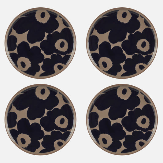 Marimekko Oiva/Unikko Brown 4 Piece Plate Set