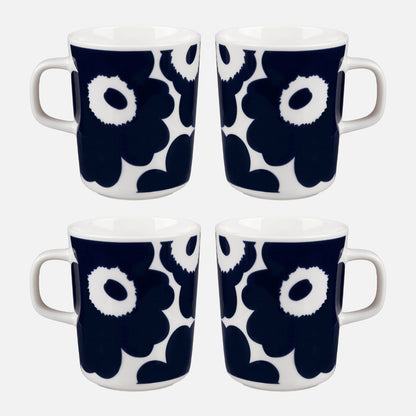Marimekko Oiva/Unikko 4 Piece Mug Set - Navy