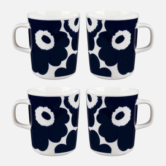 Marimekko Oiva/Unikko 4 Piece Mug Set - Navy