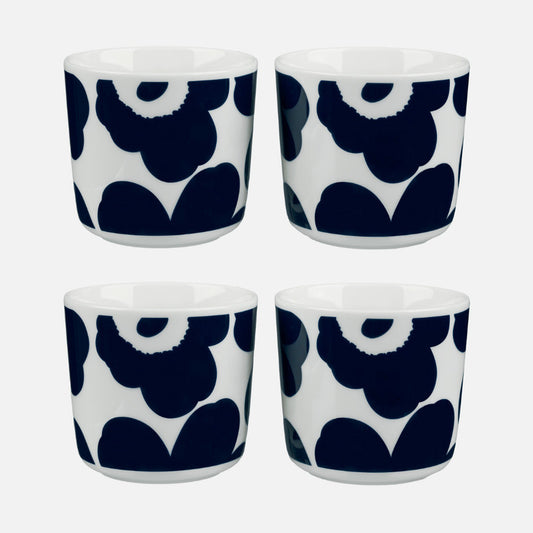 Marimekko Oiva/Unikko 4 Piece Coffee Cup Set Without Handle - Navy