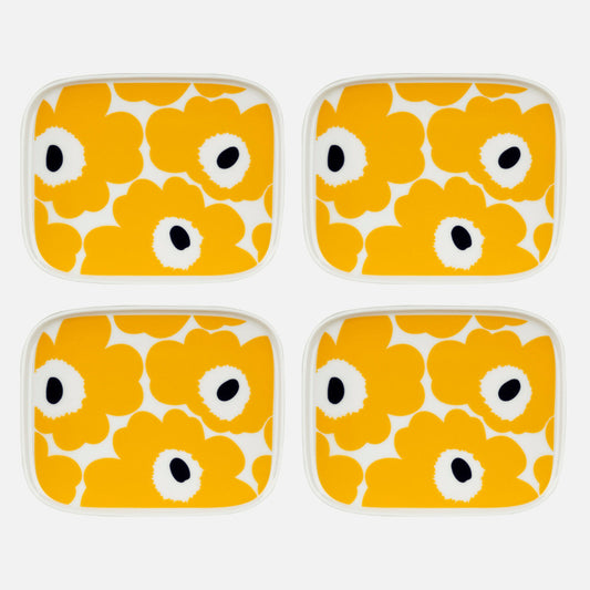 Marimekko Oiva/Unikko Yellow 4 Piece Plate Set