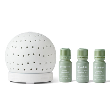Endota Live Well Essential Oil Diffuser and Essential Oil Pack - Signature, Clarity, Breathe